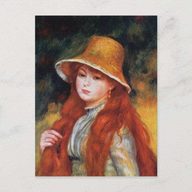 Young Girl in a Straw Hat by Renoir Vykort (Framsida)