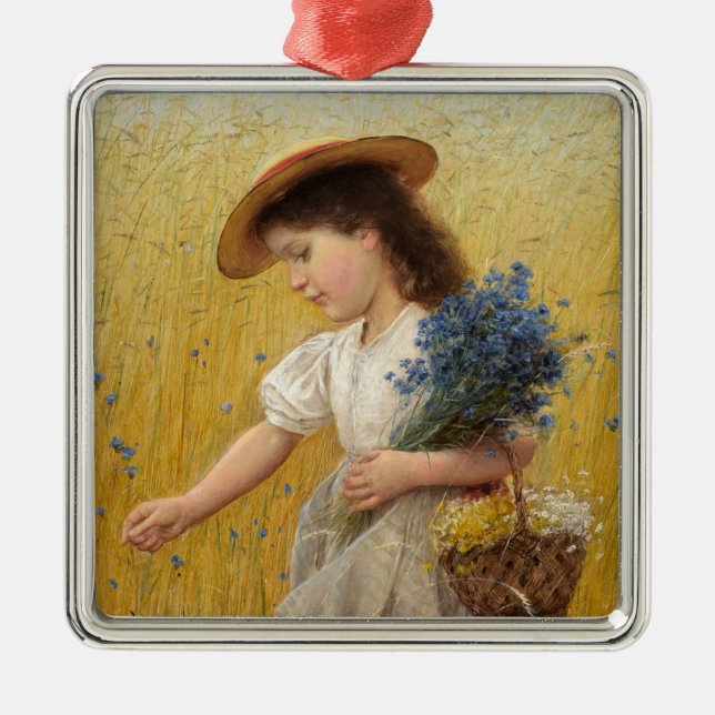 Young Girl in a Wheat Fält Julgransprydnad Metall (Framsidan)