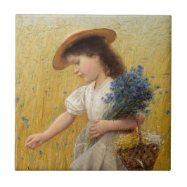 Young Girl in a Wheat Fält Kakelplatta