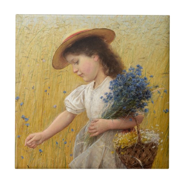 Young Girl in a Wheat Fält Kakelplatta (Framsidan)