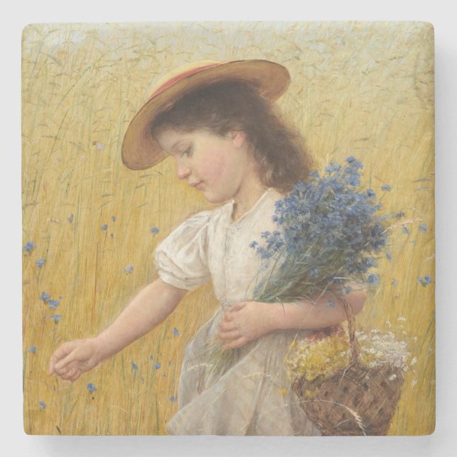 Young Girl in a Wheat Fält Stenunderlägg (Framsidan)