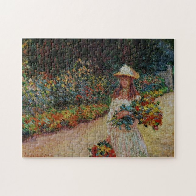 Young Girl in Garden at at Giverny Monet Fine Art Pussel (Horisontell)