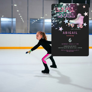 Young Girl Låt oss Roll Skating Neon Födelsedagsfe Inbjudningar