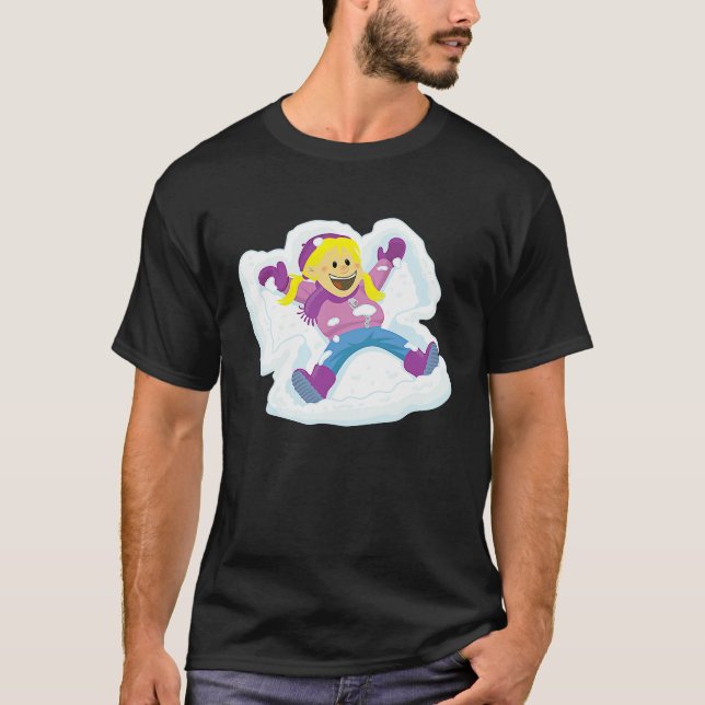 Young Girl Making Snow Angels Winter T Shirt (Framsida)