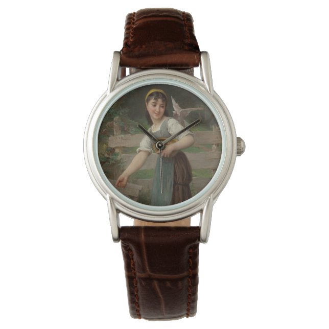 Young Girl Matar Doves (av Émile Munier) Armbandsur (Framsida)