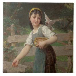 Young Girl Matar Doves (av Émile Munier) Kakelplatta
