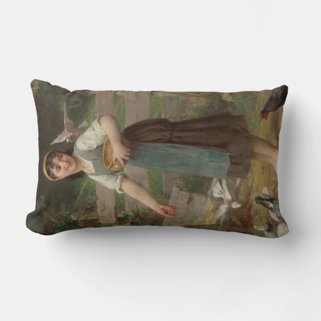 Young Girl Matar Doves (av Émile Munier) Lumbarkudde (Framsida)
