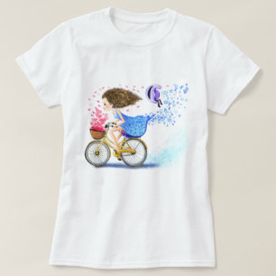 Young Girl på en Bike T-Shirt Romantic Kärlek