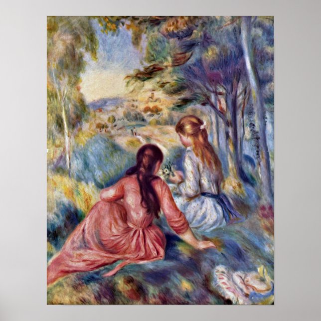 Young Girl på Meadow av Pierre-Auguste Renoir Poster (Framsidan)