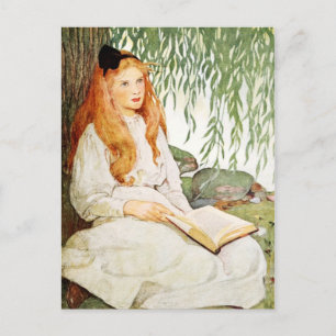 Young Girl Reading under Willow träd Vykort