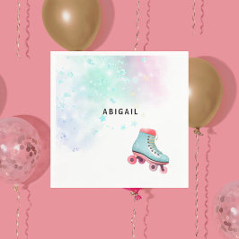 Young Girl Roller Skating Turquise Födelsedagsfest Pappersservett