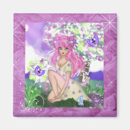 Young Girl Sitta med Flowers 0 Magnet