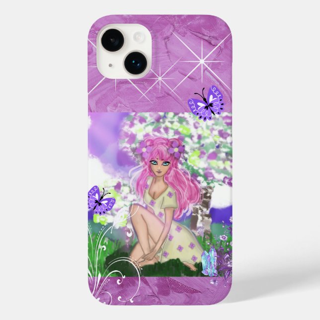 Young Girl Sitta med Flowers Phone Case (Baksida)
