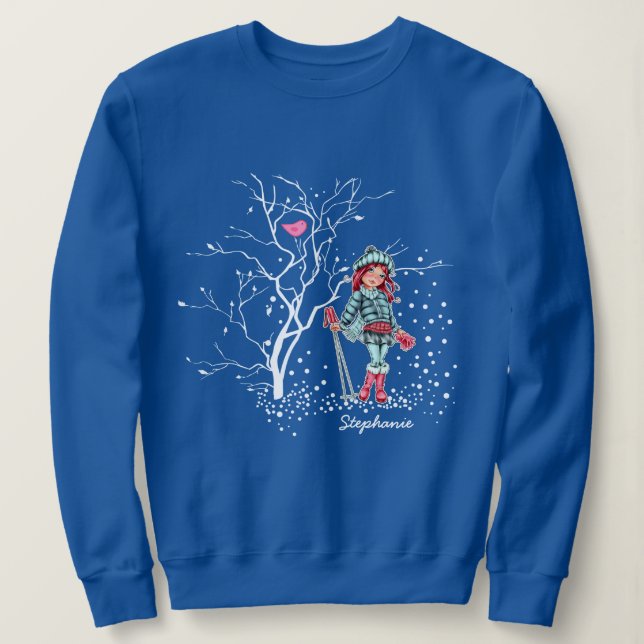 Young Girl Skier | Julgåva med eget namn Tee Shirt (Design framsida)