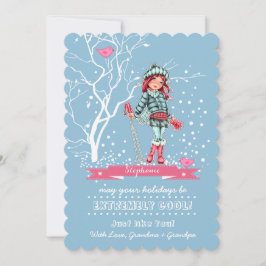 Young Girl Skier | Julkort med eget namn