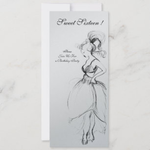 YOUNG GIRL SWEET 16 FÖDELSEDAGSFESTER,Svart Silver Inbjudningar