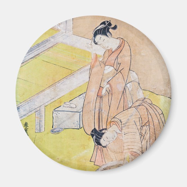 Young Girl Throws Goldfish in Pond magnet (Framsidan)