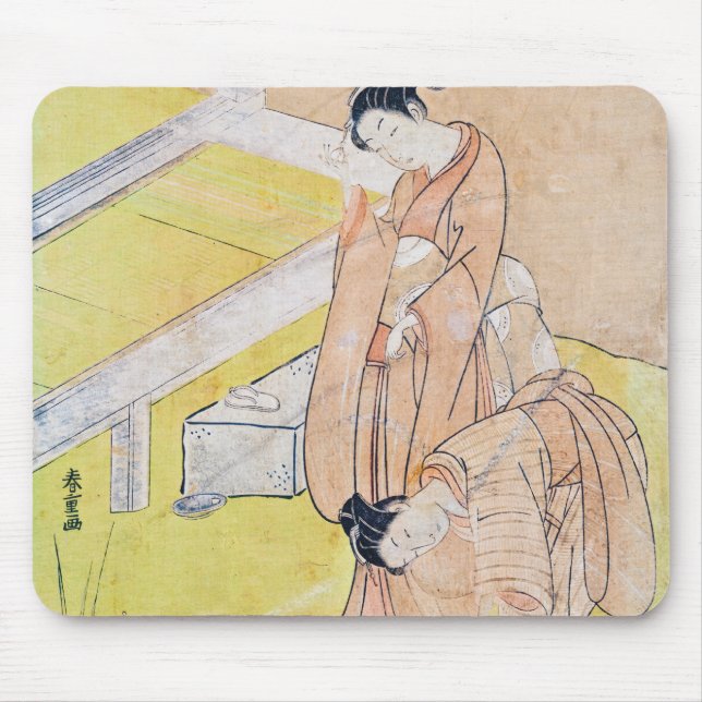 Young Girl Throws Goldfish in Pond mousepad Musmatta (Framsidan)