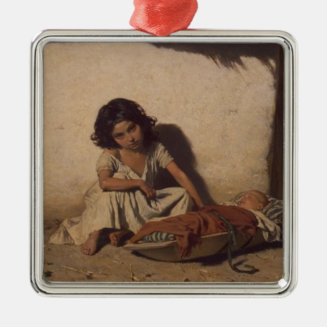 Young Girl with a Baby (Poor Street Children) Julgransprydnad Metall (Framsidan)