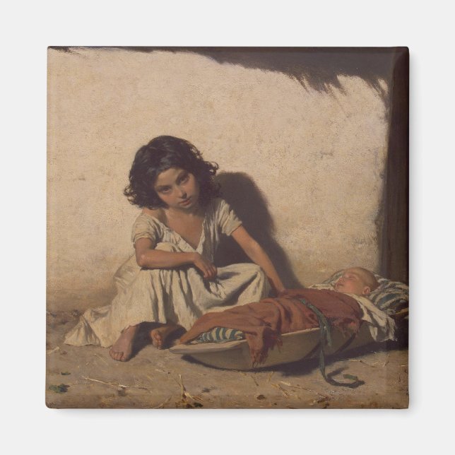 Young Girl with a Baby (Poor Street Children) Magnet (Framsidan)
