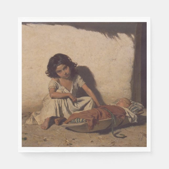 Young Girl with a Baby (Poor Street Children) Pappersservett (Framsidan)