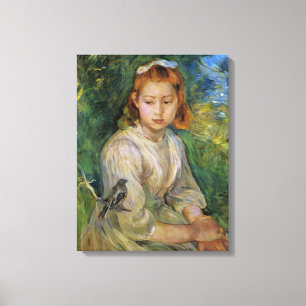 Young Girl with a Bird (av Berthe Morisot) Canvastryck