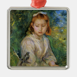 Young Girl with a Bird (av Berthe Morisot) Julgransprydnad Metall