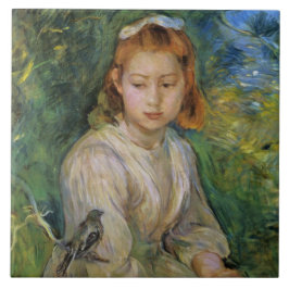 Young Girl with a Bird (av Berthe Morisot) Kakelplatta