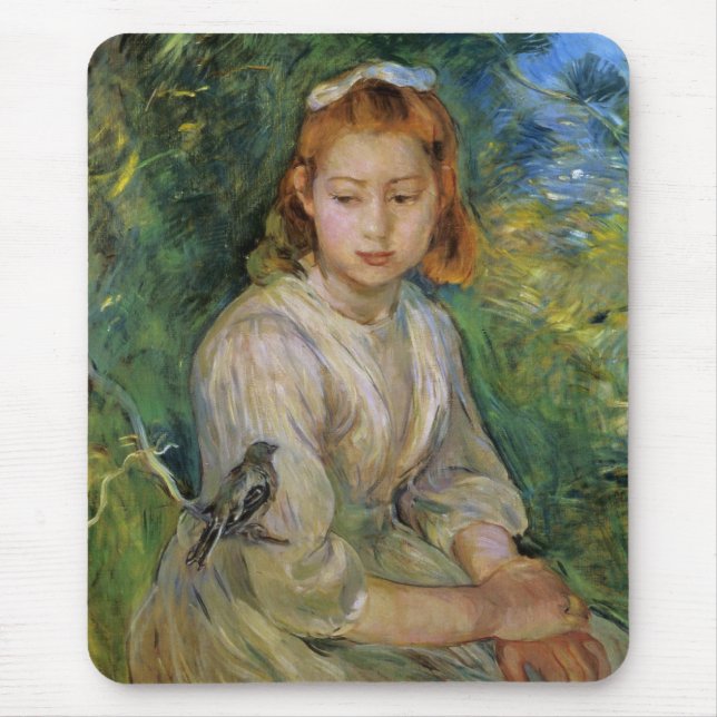 Young Girl with a Bird (av Berthe Morisot) Musmatta (Framsidan)