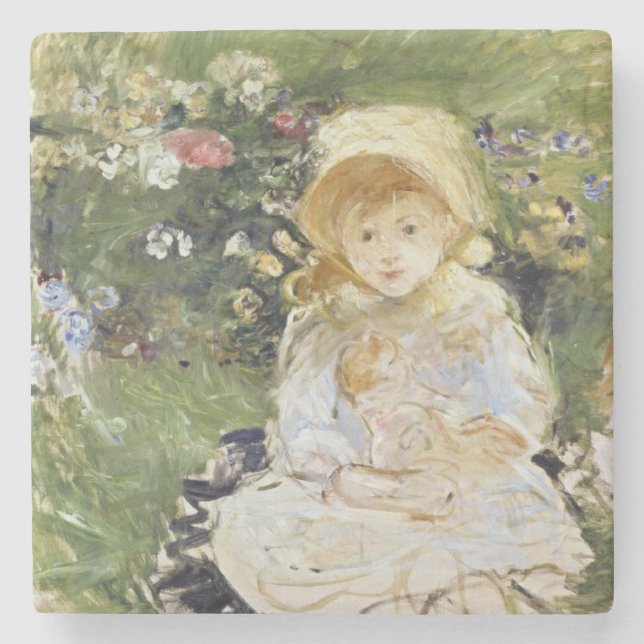 Young Girl with a Doll (av Berthe Morisot) Stenunderlägg (Framsidan)