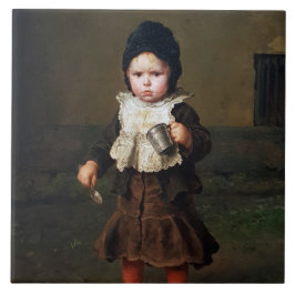 Young Girl with an Empty Kopp (Ludwig Knaus) Kakelplatta