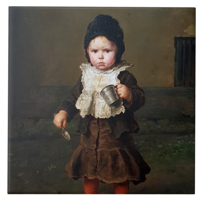Young Girl with an Empty Kopp (Ludwig Knaus) Kakelplatta (Framsidan)