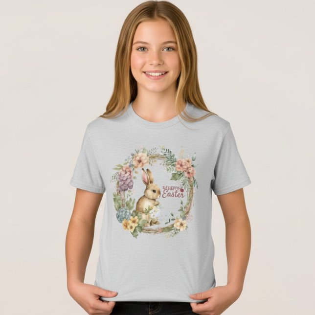Young Girls' Floral Happy Easter Bunny Tee (Skapare uppladdad)