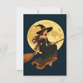 Young Goth Witch Astride A Besom Vector Art Inbjudningar