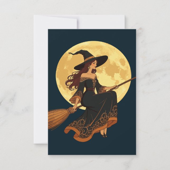 Young Goth Witch Astride A Besom Vector Art Inbjudningar (Framsida)