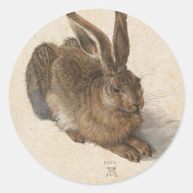 Young Hare | Albrecht Dürer Runt Klistermärke (Framsida)