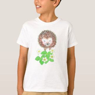 Young Hedgehog & Vild Strawberry Flowers T Shirt