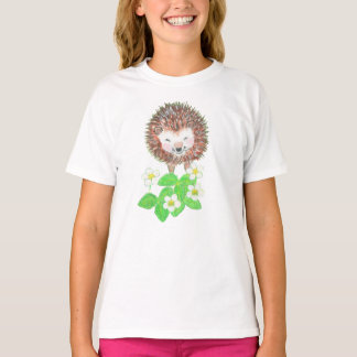 Young Hedgehog & Vild Strawberry Flowers T Shirt