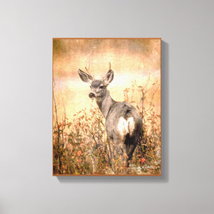 Young Hjort in Wildblomma with Grungy Struktur Art Canvastryck