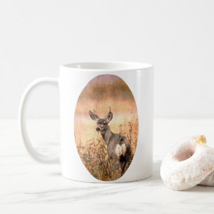 Young Hjort in Wildblomma with Grungy Struktur Art Kaffemugg