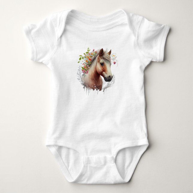 Young Horse with Flowers T Shirt (Framsida)