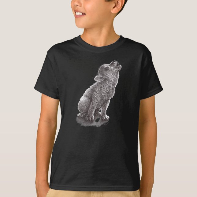 Young Howling Varg Cute Grått Varg Art Tee (Framsida)