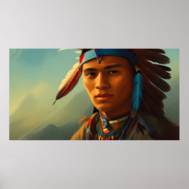 Young Indian Man med fjädrar Vintage Poster