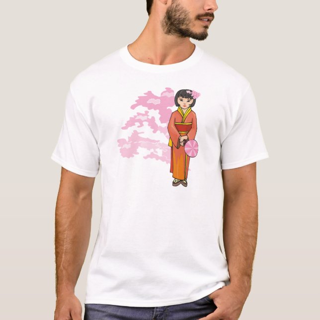 Young Japansk Girl with Cherry Blommars Tee Shirt (Framsida)