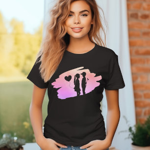 Young Kärlek Girl and Boy Silhouette T-Shirt