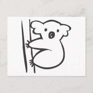 Young Koala i Träd i Black and White Sketch Vykort
