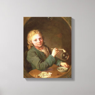 Young Man Blowing Bubbles från Clay Pipe, 1766 Canvastryck