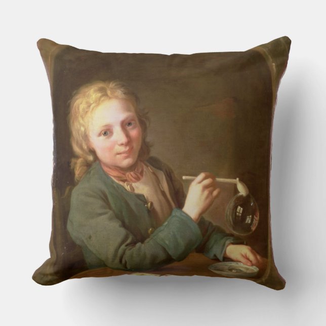 Young Man Blowing Bubbles från Clay Pipe, 1766 Kudde (Framsida)