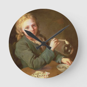 Young Man Blowing Bubbles från Clay Pipe, 1766 Rund Klocka