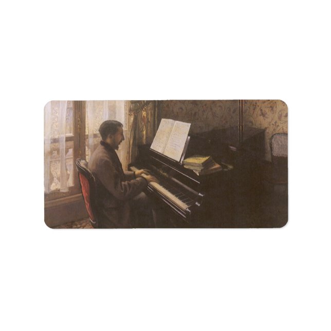 Young Man spelar Piano av Gustave Caillebotte Adressetikett (Framsidan)
